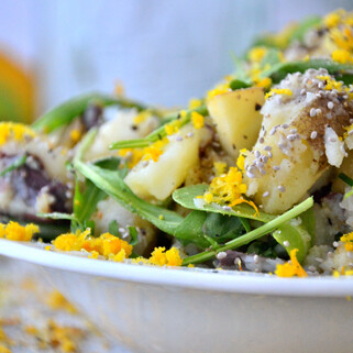 Green and Gold 'Mashed' Potato Salad with Honey Basil Yogurt