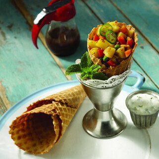 Savory Curry Cone with Samosa Potato Salad 