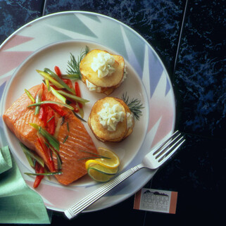 Skillet-Seared Fillet of British Columbia Farmed Salmon and Herbed Idaho® Potato Gaufrettes 