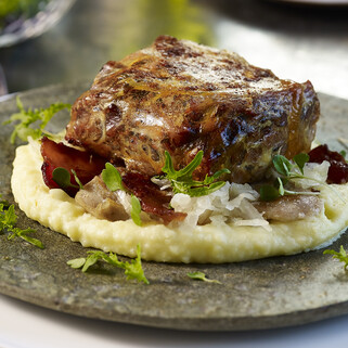 Roast Pork Shoulder with Amish Swiss Potato Fondue
