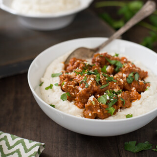 Parmesan Mashed Potatoes with Quick Sausage Ragu