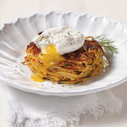 Idaho® Potato Pancake with Neonata, Topped with Poached Egg 