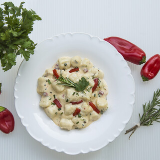 Idaho® Potato Gnocchi in Pimento Herb Cream Sauce 
