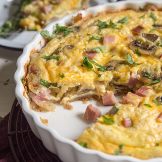 Ham and Cheese Quiche with Hashbrown Crust