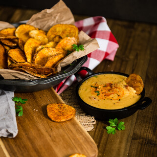 Old Bay Spiced Idaho® Potato Chips and Smokey Beer Cheese Fondue