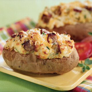 Twice-Baked Idaho® Potatoes With Sausage & Cheese