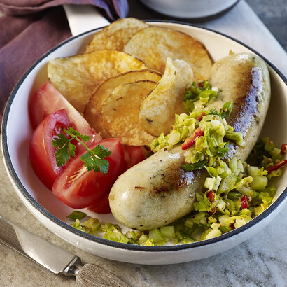 Potato-Bacon Sausage with Celery-Mustard Relish