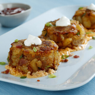 Potato Tottlers with Pimento cheese and Guajillo Ketchup