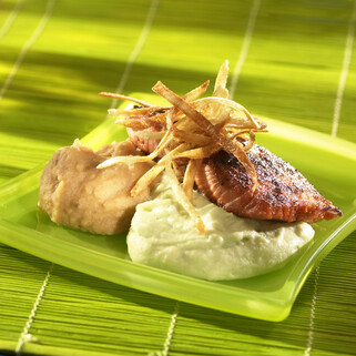 Salmon with Avocado and Wasabi-Soy Potatoes 