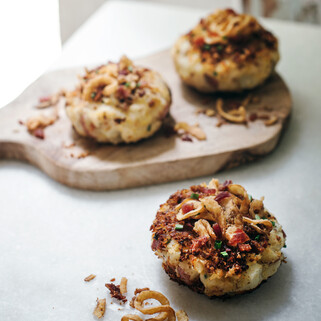 Loaded Bacon and Crispy Onion Potato Cakes