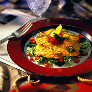 Idaho® Potato Pancakes with Roasted Corn and Poblano Peppers