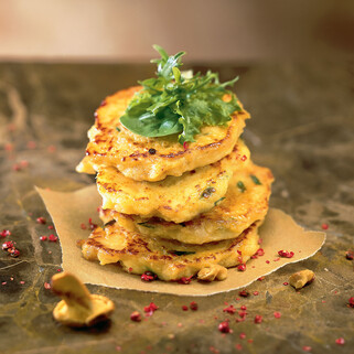 Idaho® Potato Pancakes with Chanterelles, Walnut and Basil Oil