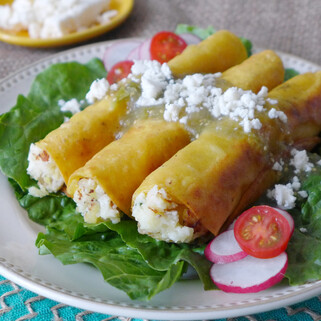 Potato and Epazote Taquitos with Salsa Verde