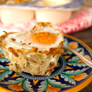 Individual Idaho® Potato Crusted Eggs Florentine with Prosciutto