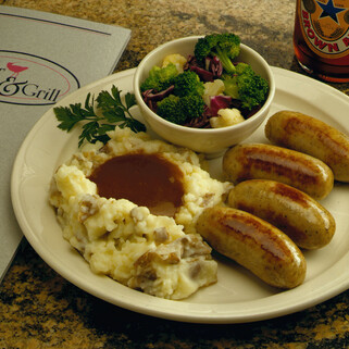 Bangers and Skin-On Mashed Potatoes