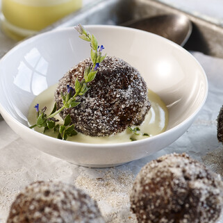 Chocolate Potato Donuts with Crème Anglaise