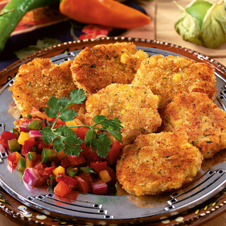 Corn and Potato Mini Pancakes with Salsa