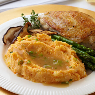 Chicken Breast with Shiitake Mushroom Sauce and Carrot-Thyme Crushed Idaho® Potatoes