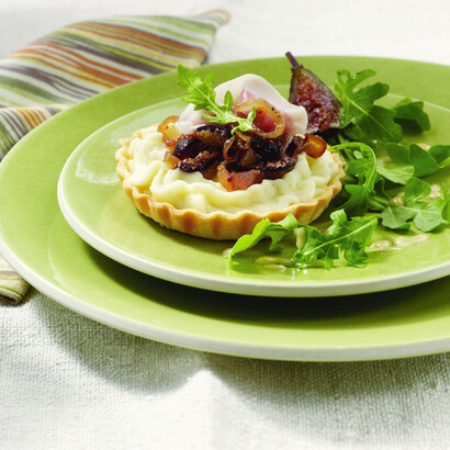 Warm Potato Tart with Arugula, Figs, Prosciutto and Truffle Vinaigrette