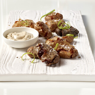 Fingerling Potato Tostones with Black Garlic Aïoli