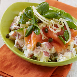 Crème Fraiche Idaho® Potato Salad with Smoked Salmon, Fennel, Capers and Watercress
