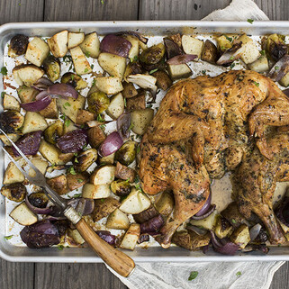 Sheet Pan Spatchcocked Chicken with Idaho® Potatoes and Vegetables