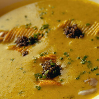 Oyster and Idaho® Potato Bisque with Madras Curry and Caviar Potato Chips 
