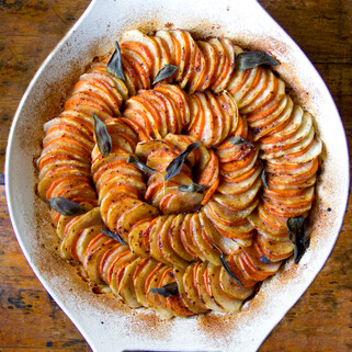 Idaho® Russet and Sweet Potato Tian with Brown Butter and Sage 
