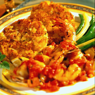 Idaho® Potato Cakes with Grilled Shrimp