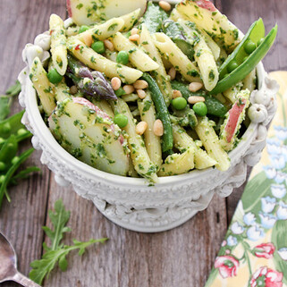 Penne with Arugula Pesto, Idaho® Red Potatoes and Spring Vegetables