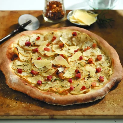 Sophia Pizza of Thinly Sliced Potatoes, Pancetta, Rosemary, Olive Oil