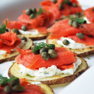 Yogurt & Chive Potato Rounds with Smoked Salmon & Capers