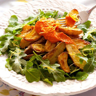 Romesco Fingerling Potato Salad on Bed of Greens