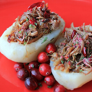 Idaho® Potato Boats Stuffed with Cuban Mojo Pork and Cranberries 