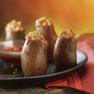 Andouille & Ramp Stuffed Idaho® Fingerling Potatoes with Sweet/Hot Red Pepper Sauce