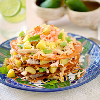 Stacked Chicken and Potato Enchilada