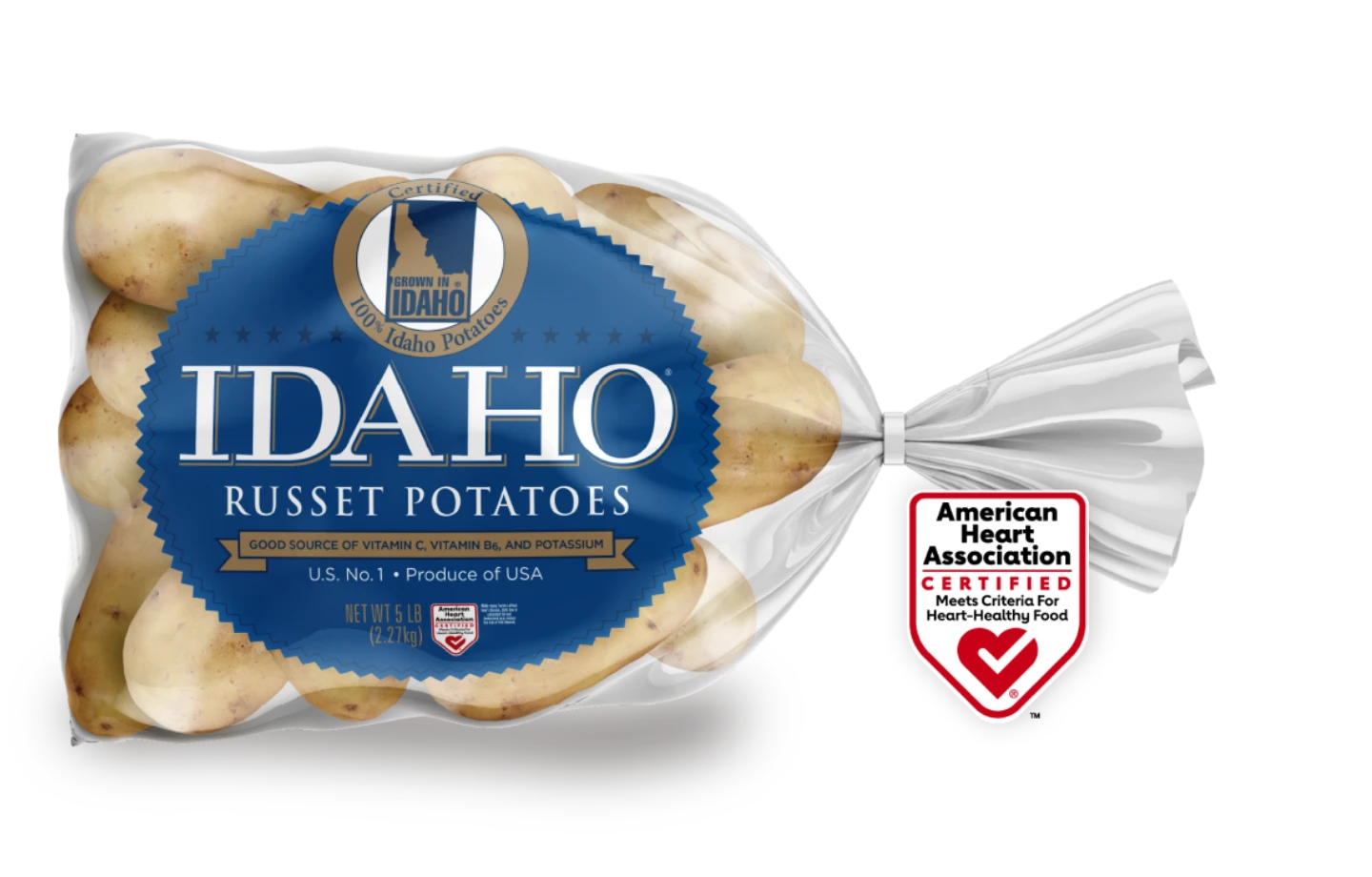 Bag of potatoes with the American Heart Association logo